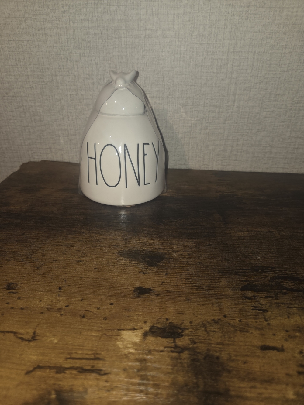 Ceramic Honey Jar Canister in White with Modern Lettering